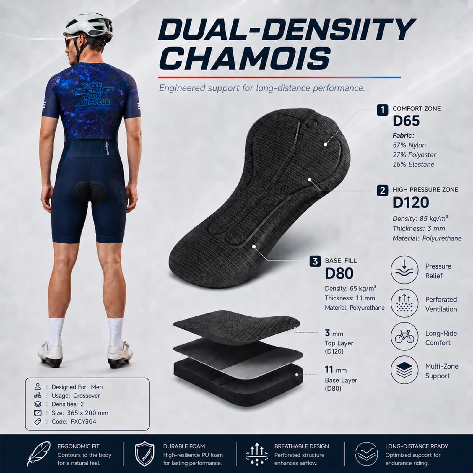 Tuta da Ciclismo Uomo Manica Corta – Fondello Alta Densità, UV | Skinsuit, traspirante, asciugatura , 3 tasche posteriori, per ciclismo su strada & triathlon, Set abbigliamento da ciclismo