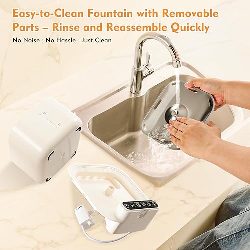 Miniatura 8 de Fuente de agua inalámbrica para gatos con sensor de movimiento, fuente automática silenciosa para mascotas, batería de 5200 mAh y diseño fácil de