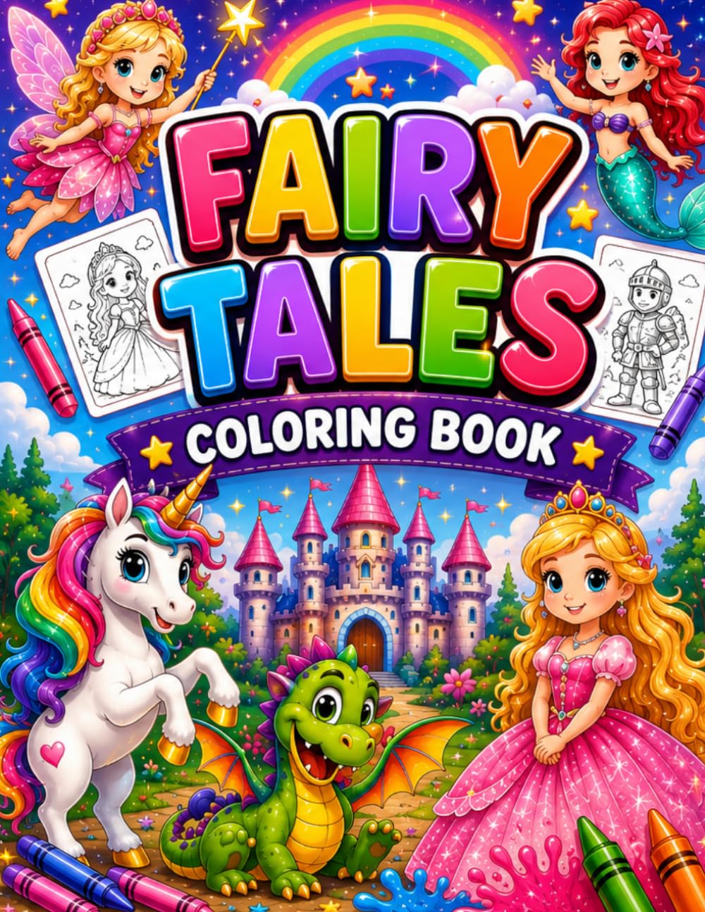 Fairy Tales Coloring Book for Kids: Princesses, Fairies, Unicorns, Dragons, Mermaids, Castles and Magical Fantasy Coloring Pages for Creative Fun
