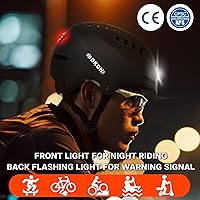Vista 4 de Casco de bicicleta con luces LED, casco de bicicleta para viajeros, casco de ciclismo recargable por USB, casco de luz LED frontal y trasera