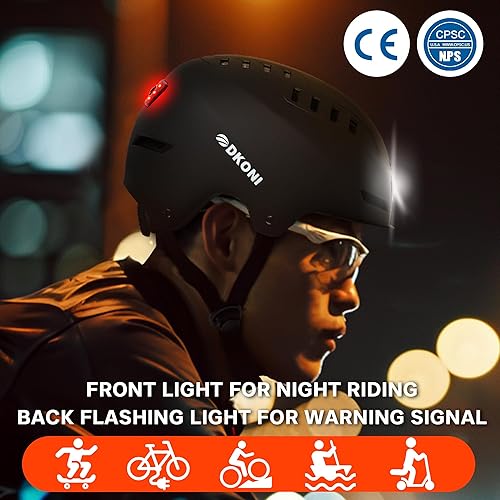 Miniatura 4 de DKONI Casco de bicicleta con luces LED, cascos de bicicleta, recargable por USB, luz LED delantera y trasera, casco de ciclismo para adultos para