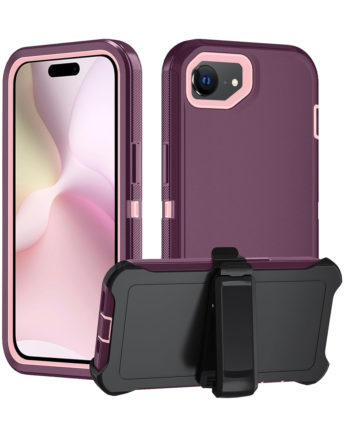 Coque iPhone 16e Miimall avec béquille réglable et sécurité renforcée bordeaux - 8