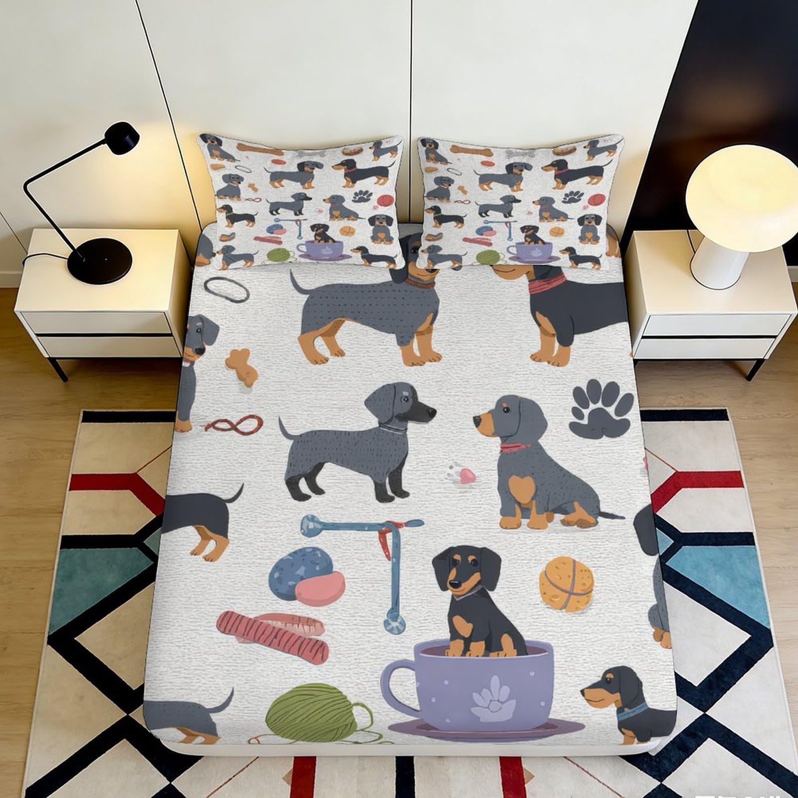 3D Printed Cartoon Cats Fitted Sheet Microfiber Deep Pocket Non-Slip Bedroom Bed Set Cute Cats Mattress Fitted Cover Washable for All Ages 180x200x25cm