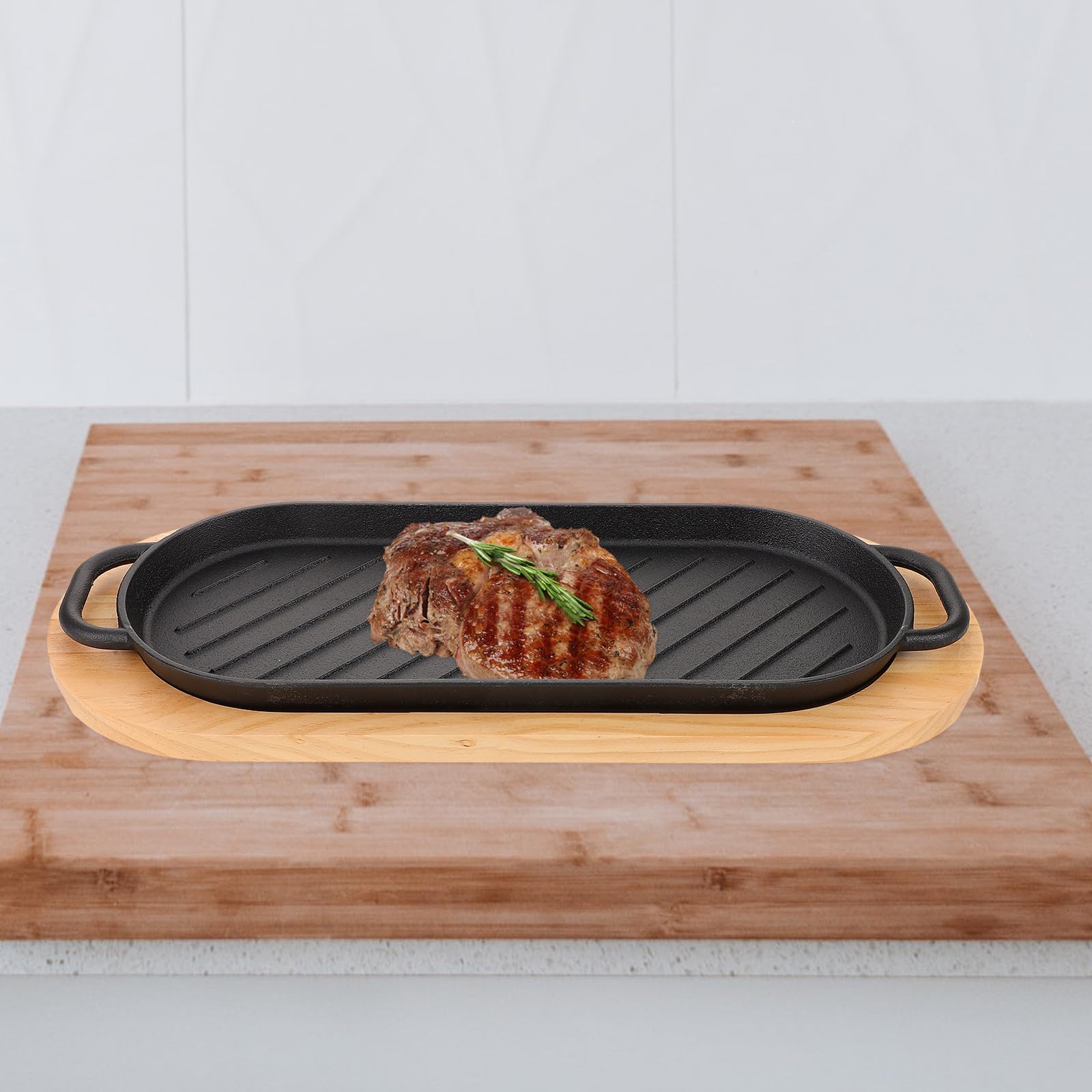 Plancha de Hierro Fundido para Filetes con Doble Asa, Fácil de Transportar Rebabas, Adecuado para Asar en Familia Días Festivos