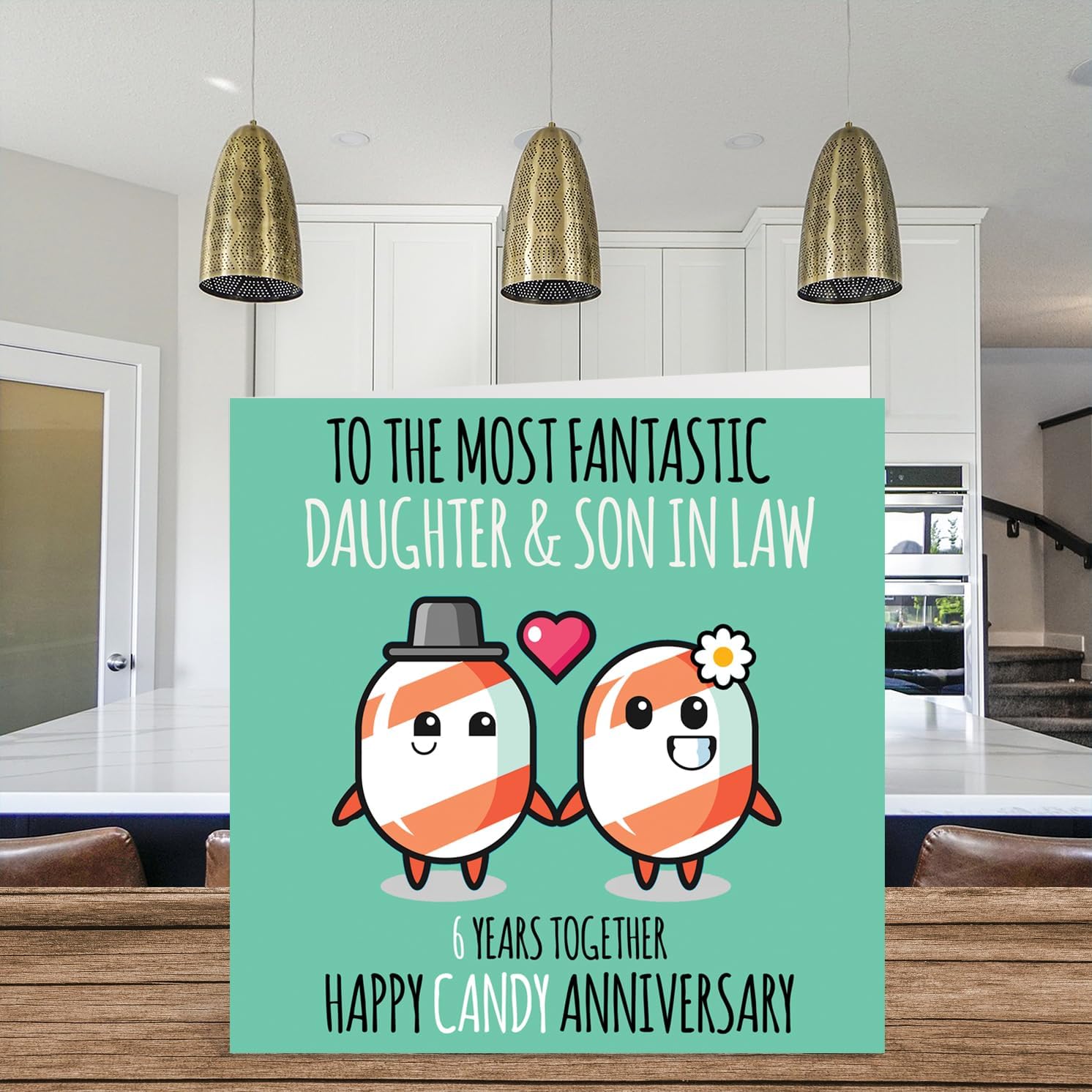 Cute Sugar Candy Anniversary Card for Daughter & Son In Law - 6 Years Together - Happy 6th Wedding Anniversary Cards for Son In Law Daughter, 5.7 x 5.7 Inch Greeting Cards for Sixth Anniversaries