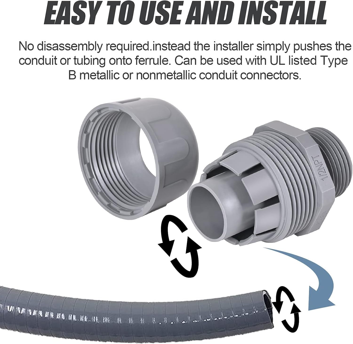 Liquid Tight Connector 1/2 in - Non-Metallic Electrical Conduit Fittings, UL Listed PVC Conduit Fitting (64)