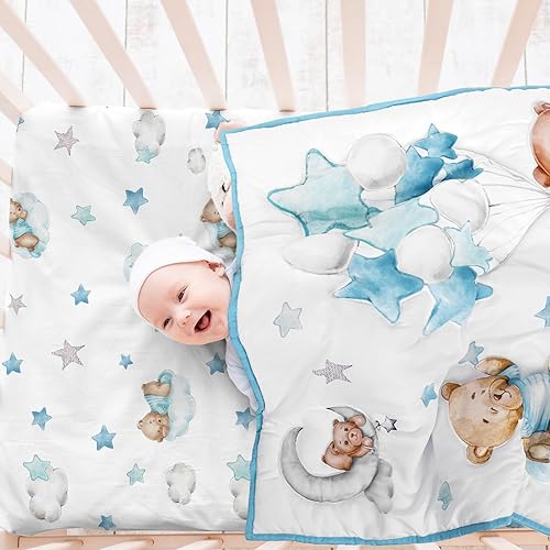 Miniatura 6 de Mixweer Juego de ropa de cama de 3 piezas con temática de oso de nube para niños, guardería, juego de ropa de cama para cuna, juego de ropa de cama