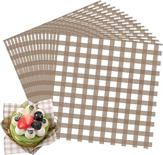 Honeydak 200 Pcs Checkered Wax Paper Sheets 7 x 7 Inch Checkered Deli Paper Sheets Food Basket Liners for Sandwich Burger Greaseproof Food Wrapping, Outdoor Picnic Disposable Serving (Brown)