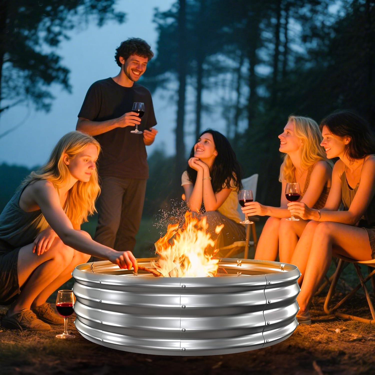 Metal Fire Pit Ring/Bonfire Fire Ring- 4 FT Diameter, 0.8 MM Thick,1 ft High, Durable and Stylish for Outdoor Fire Pits,Patios and Camping (Silver, 4X4X1 ft)