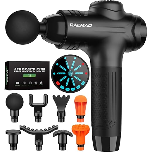 RAEMAO Massage Gun Deep Tissue, Electric Muscle Massager Percussion Massage Gun for Athletes, Handheld Deep Tissue Massager,Black