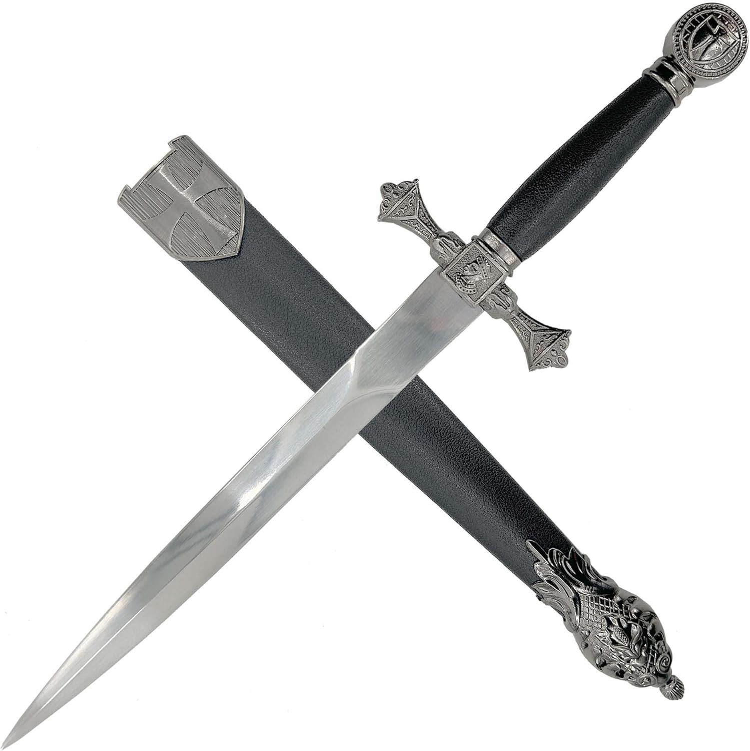 MedievalDepot Peace Through Power Knights Templar Ceremonial Dagger - Overall 14" - Polished Metal Blade - Ornate Scabbard
