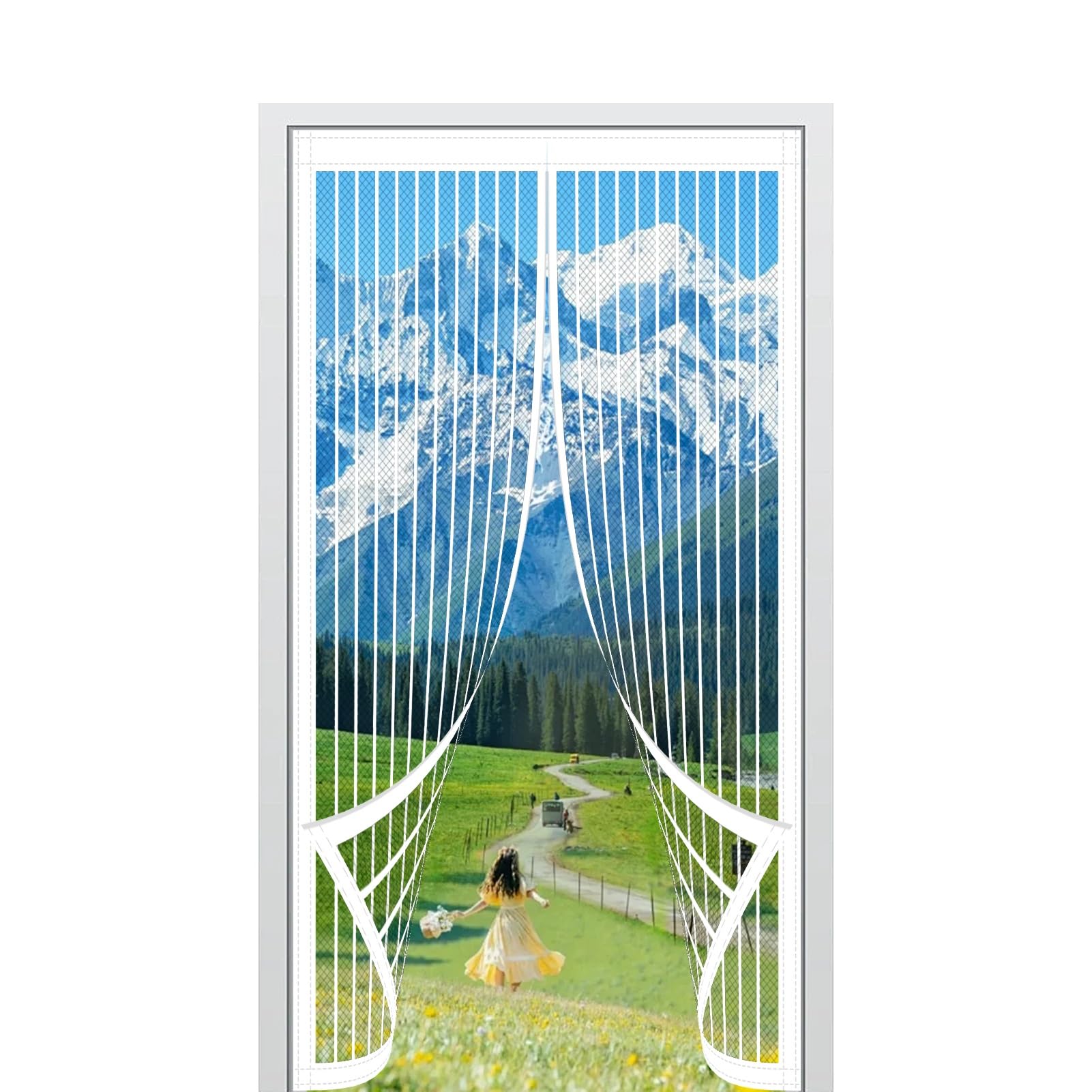 Mosquito Door Net Magnetic 174 x 203 cm Keep Bugs Out & Lets Fresh Air in Fly Screen for Doors Easy to Install Suitable for Patio Doors Balcony Bedroom, White