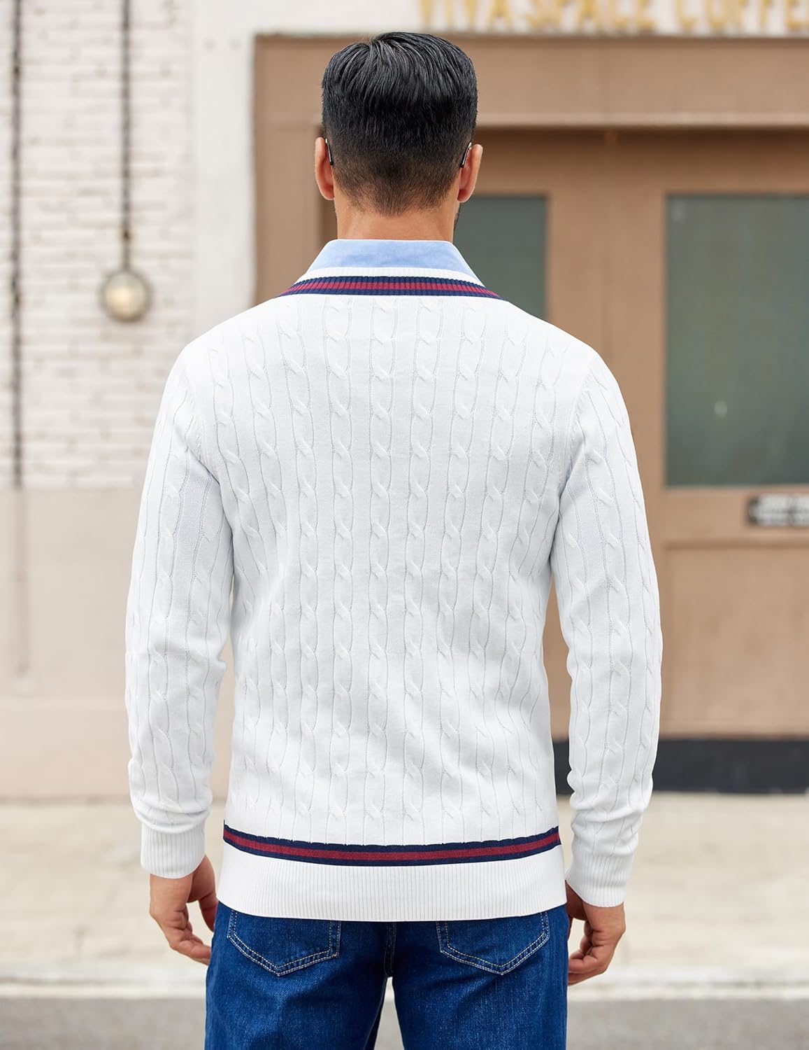 COOFANDY Mens V Neck Sweater Long Sleeve Cable Knit Sweater Fall Winter Pullover Slim Fit Stretchy Fabric Preppy Style - Image 5