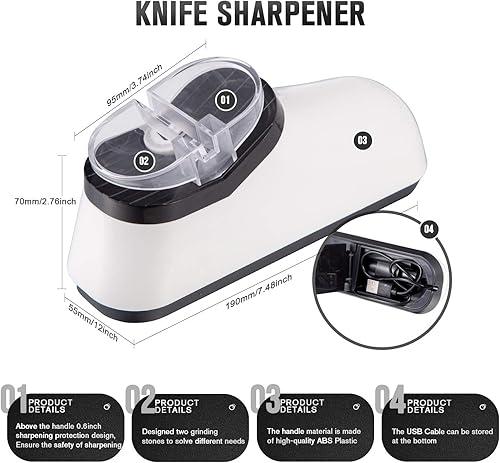 Miniatura 5 de Afilador de cuchillos de cocina - 2 etapas cuchillo de cocina afilar rápidamente el sistema de afilado con cubierta protectora blanco