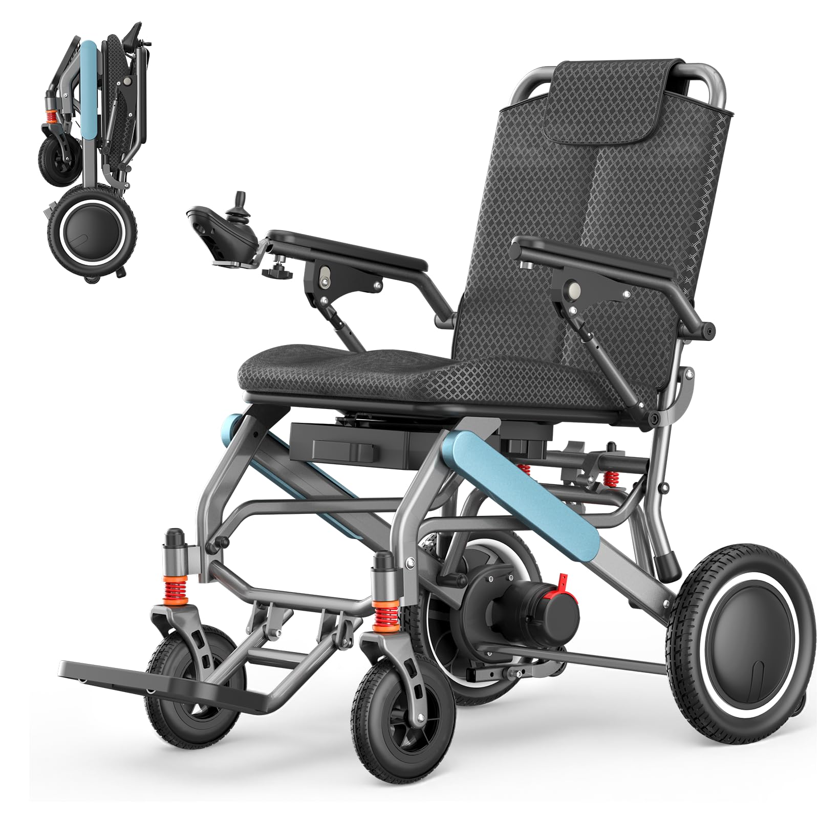Elektrischer Rollstuhl nur 15,8 kg leicht & klappbar | 20 km Reichweite | Geländetauglich | 125 kg Tragkraft | LED-Leuchte Elektromagnetische Bremse | Ideal für Reise & Alltag