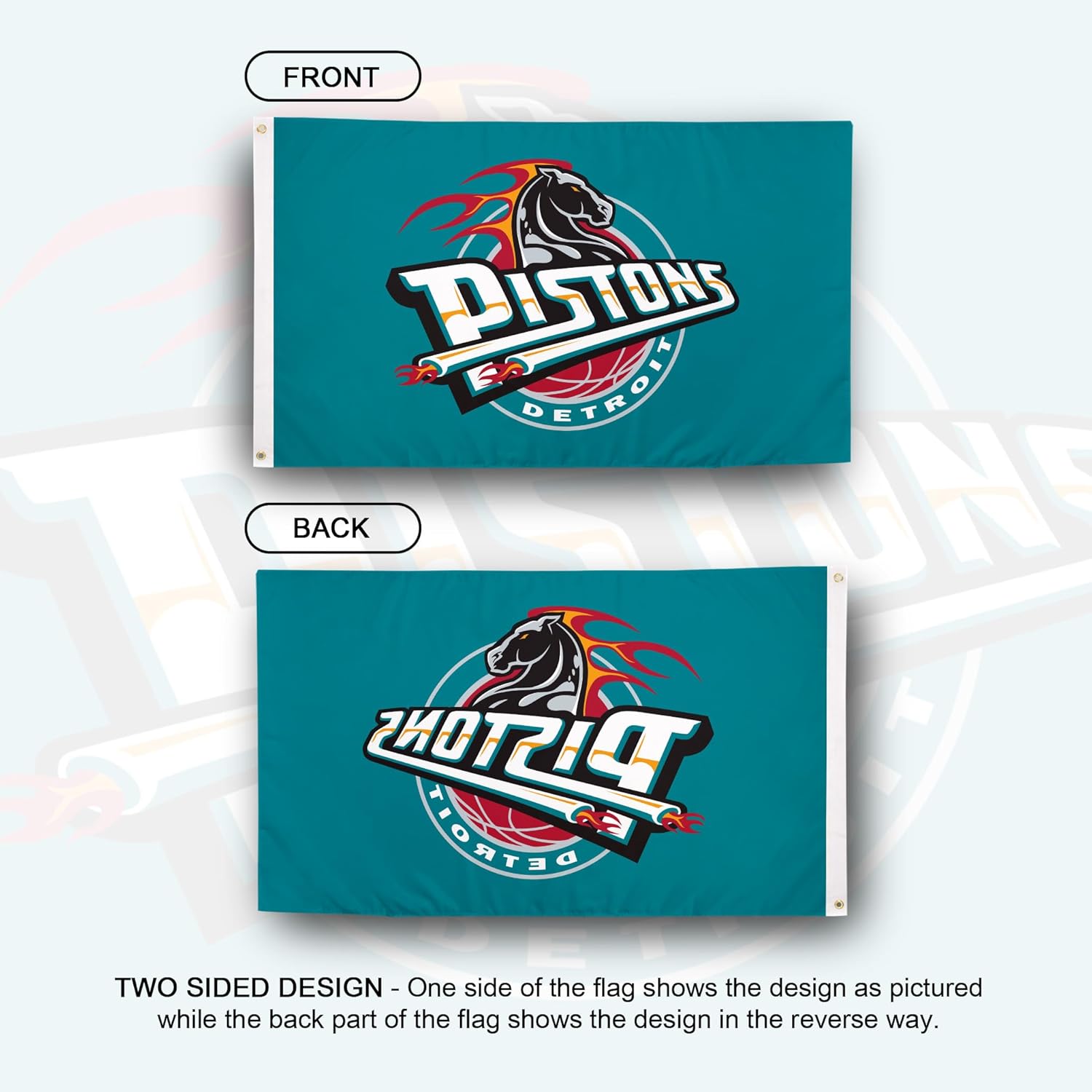 Desert Cactus Detroit Pistons Flag NBA 100% Polyester Indoor Outdoor 3x5 feet National Basketball Association Team Flags (Vintage Flag J) - Image 2
