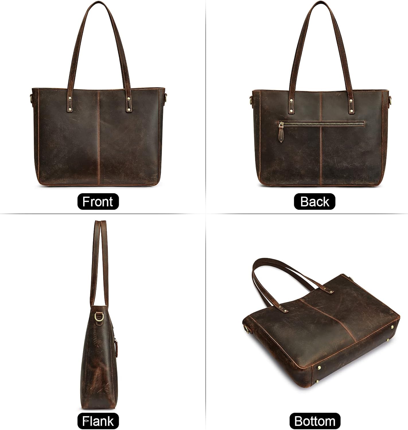 S-ZONE Genuine Leather Shoulder Tote Bag for Women Large Handbag Work Purse | Genuine Leather, Shoulder, Large, Work - Image 6