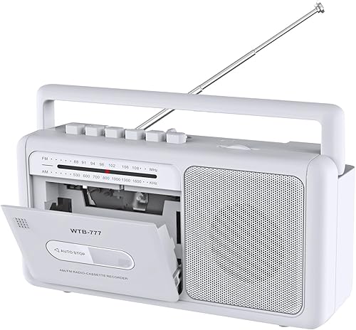 Reproductor de cinta de casete y grabadora de casete con Bluetooth Boombox, radio AMFM, USB, conector de auriculares, micrófono integrado,