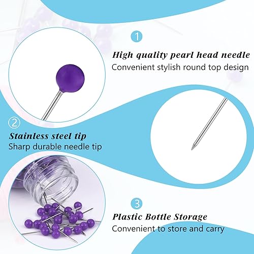 Miniatura 3 de 600 alfileres de costura rectos para tela, alfileres de acolchado de 0.63 pulgadas, pequeños alfileres de costura rectos con cabeza de bola de color