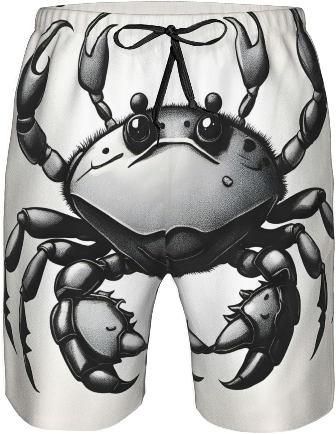 Mens Cartoon Crab Print Beach Shorts,Casual Summer Shorts for Men,Quick Dry Polyester