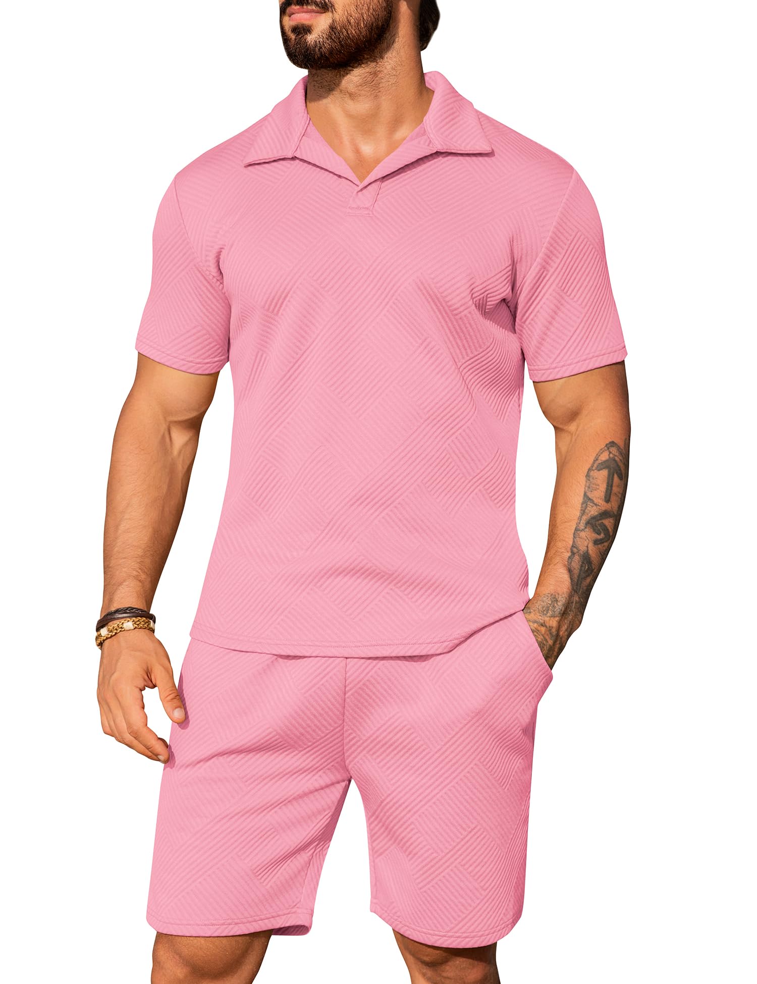 URRU Men's 2 Piece Short Sets Summer Outfits Short Sleeve Polo Shirt and Shorts Set Casual Beach Outfits