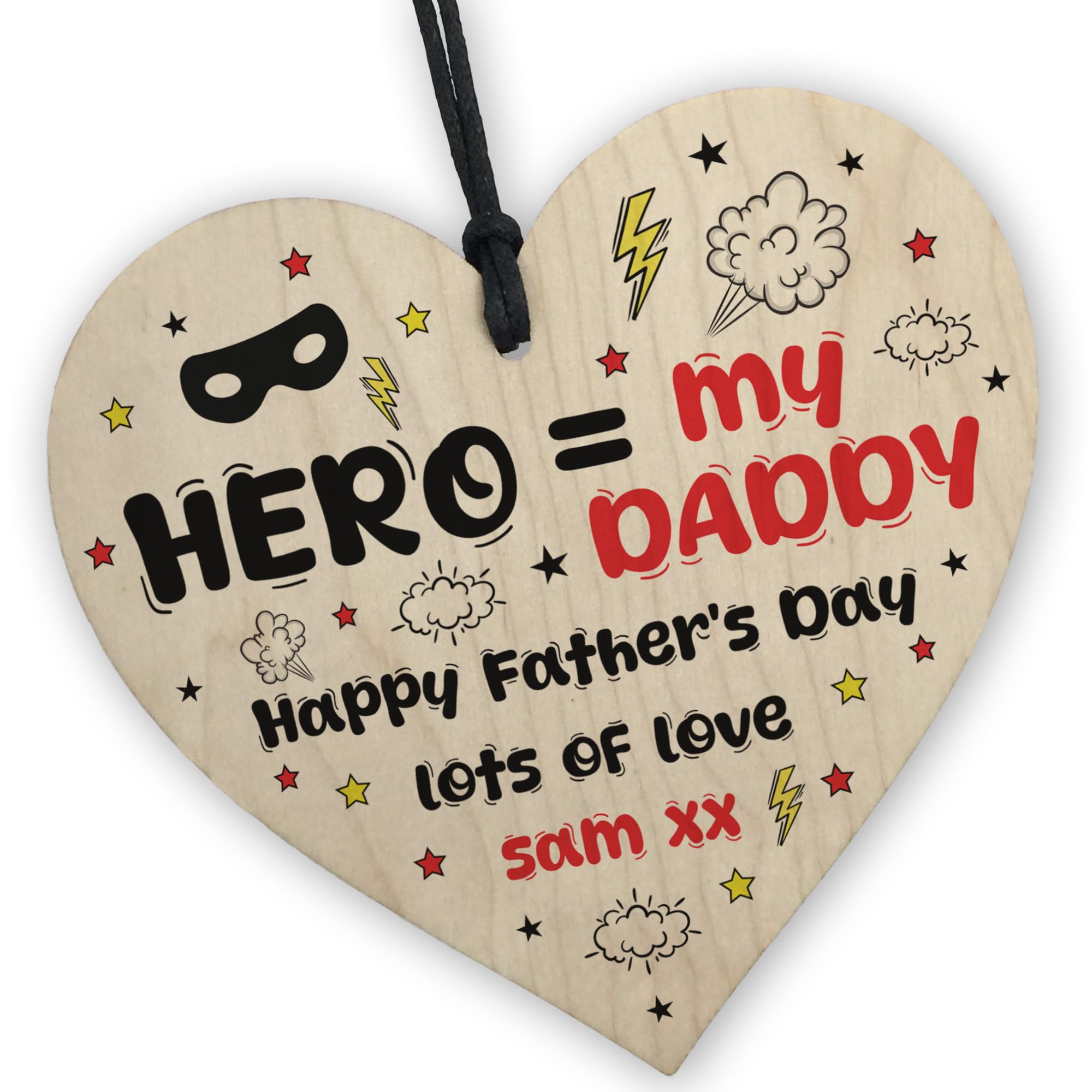 Red Ocean Daddy You are My Hero Personalised Wooden Heart Fathers Day for Daddy Dad Uncle Him Thank You For Daddy From Daughter Son Fathers