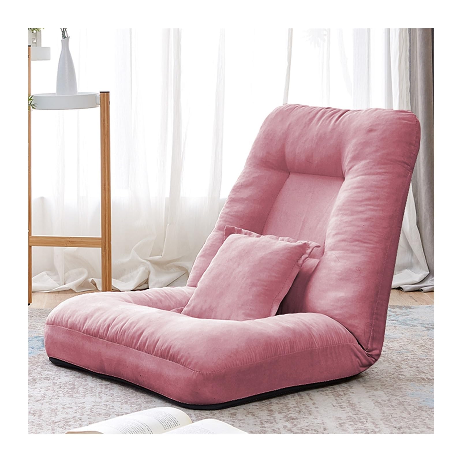 Sofá Chaise Lounge, Ajuste 5 Ángulos Silla Reclinable, Plegable Sillón Reclinable Recreación Portátil con Almohada para Dormitorio Oficina, Extraíble Lavable (Color : Rosado, Tamaño : 21.65x