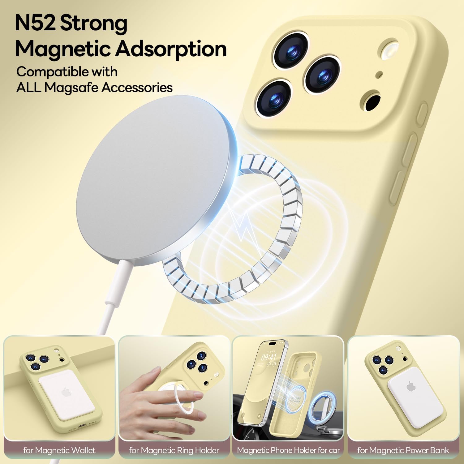 LOVE 3000 Designed for iPhone 17 Pro Max Case, Premium Silicone [Compatible with Magsafe][Soft Anti-Scratch Microfiber Lining] Shockproof Protective Phone Case for Men Women 6.9", Creamy Yellow Creamy Yellow iPhone 17 Pro Max 6.9inch