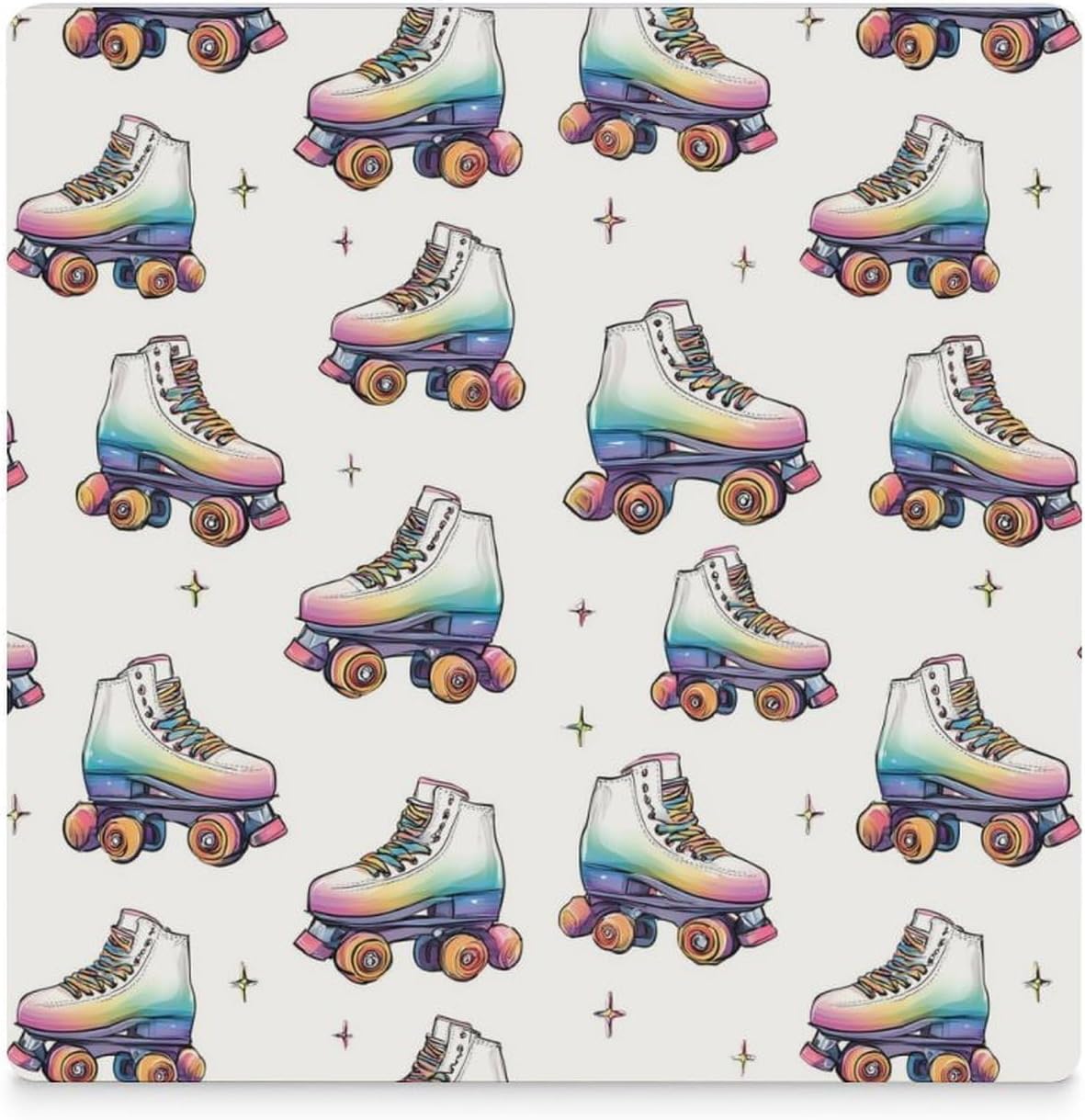 Colorful Roller Skates Coaster for Drinks Square Ceramic Table Coasters Stone Mat Crafts 4PCS Home Kitchen Decor