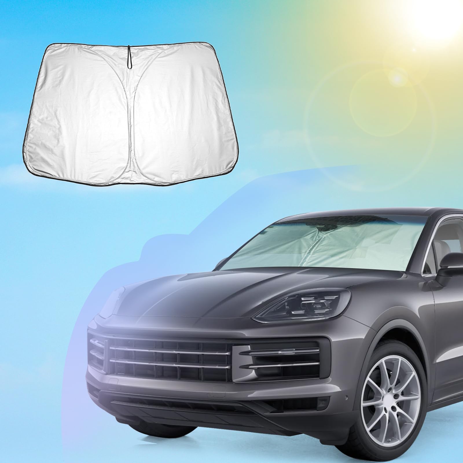 SXCY for 2019-2024 2025 Porsche Cayenne Windshield Sunshade 2022 2023 2024 2025 Cayenne Accessories 2019-2022-2024 2025 Cayenne Sunshade Foldable Sun Shield for 2025 Cayenne Sunshade Block UV Rays