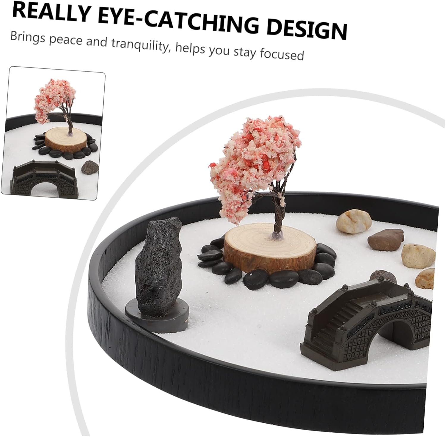 Yardwe Decorative Sand Table Micro-Landscape Ornament for Home Office Stress Relief Desktop Accessory Resin Craft with Various Accessories Black Garden Style