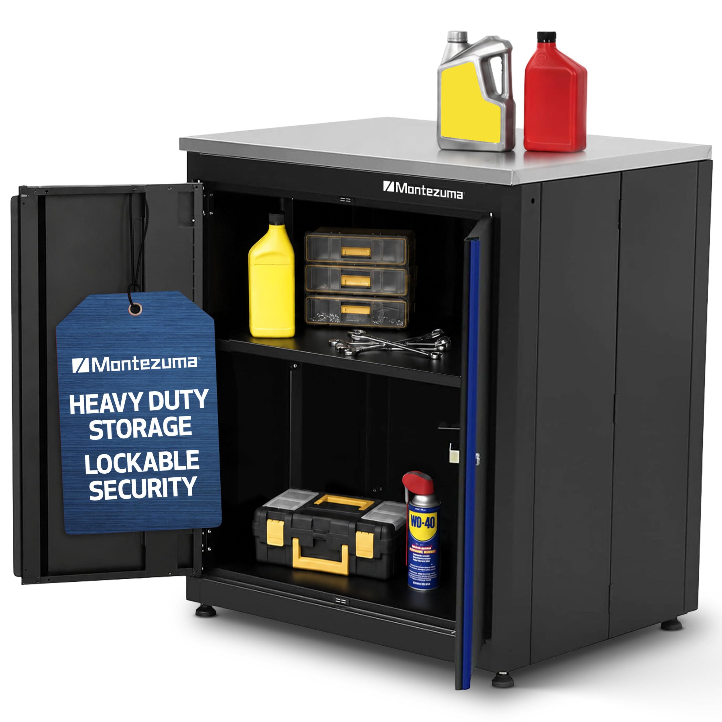 Photo 1 of ** FACTORY SEALE *** Montezuma Garage Tool Storage System - 30.5 x 24" Locking 2 Door Workbench with Magnetic Latches & Stainless Steel Worktop - BKMG30242BC
