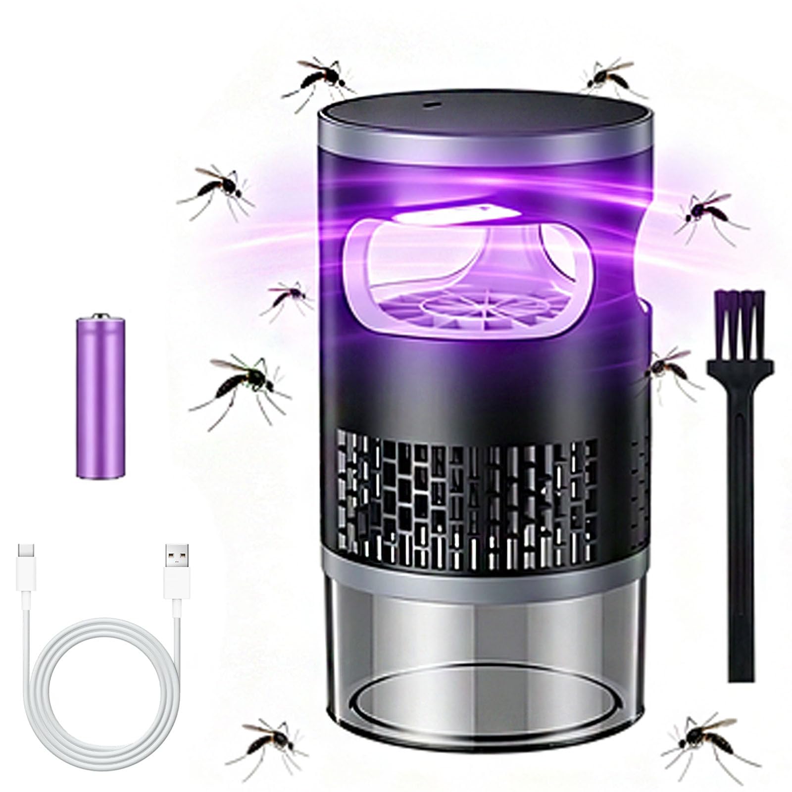 Ultra-Quiet Bionic UV Suction Mosquito Trap, 360° UV Light Mosquito Killer for Indoor Outdoor Use, Portable Electric Mosquitos Killer Lamp, Safe for Kids Pets, Cordless/Plug-In (Rechargeable battery)