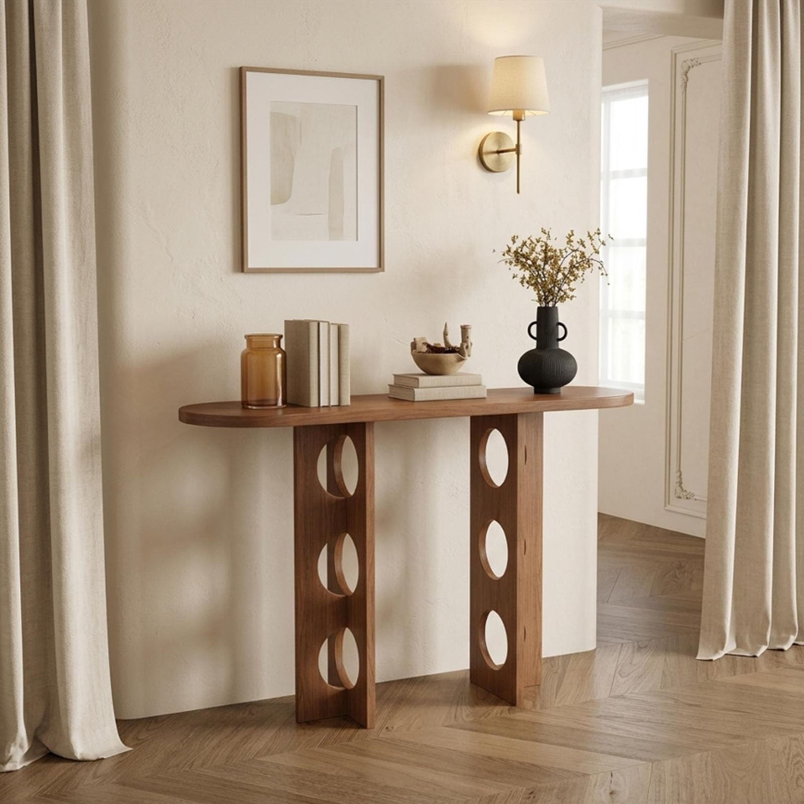 Tavolo Consolle in Legno Massello, Mobile da Ingresso Stretto e Lungo | Consolle da Corridoio Moderna per Dietro Divano, Soggiorno, Salotto e Ingresso