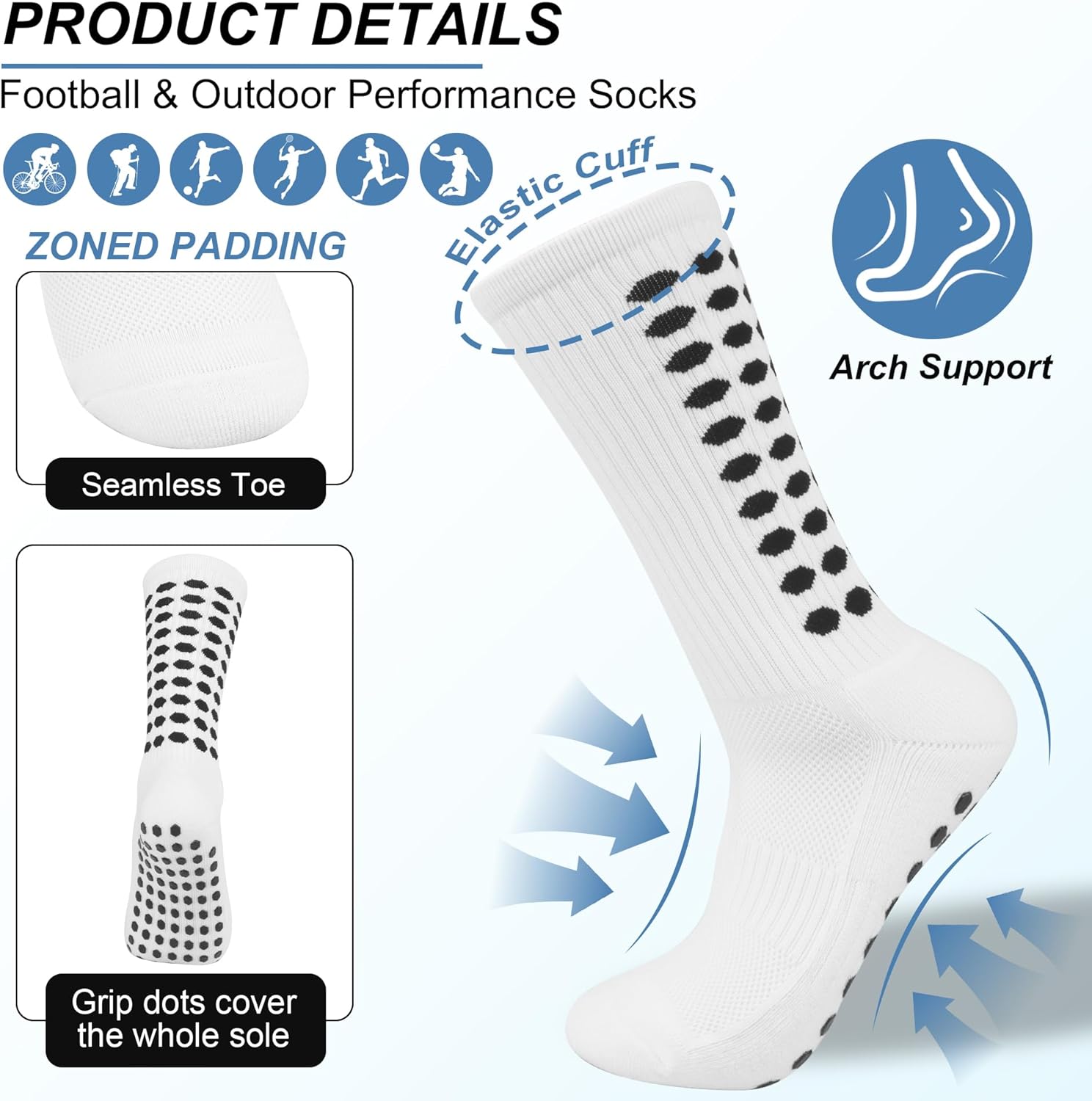 Soccer Socks with Non-Slip Grip Pads, High-Performance Football, Athletic Sports Socks for Men & Women（3 or 4 Pairs ） - Image 5