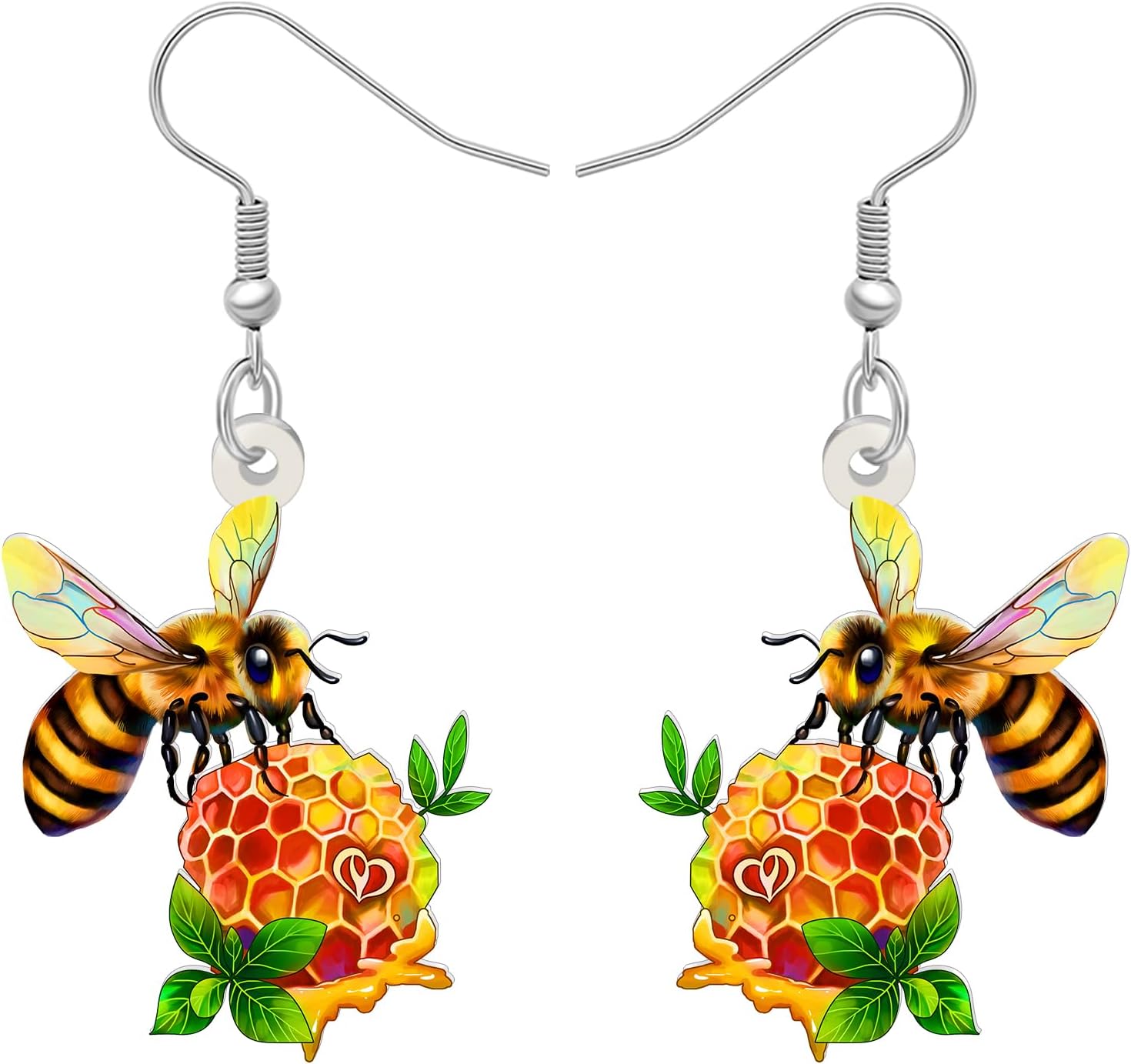 BONSNY Cute Orange Honey Bee Flower Dangle Earrings, Colorful Floral Design with Sunflower, Funny Novelty Hypoallergenic Jewelry Gifts For Women Spring Summer Accessories