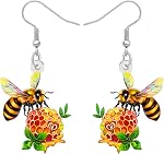 NEWEI Acrylic Funny Bumble Bee Dangle Earrings Cute Insect Bug Honey Jar with Flower Dangling Spring Jewelry Ornaments Honey Bee Gifts for Women Accessories
