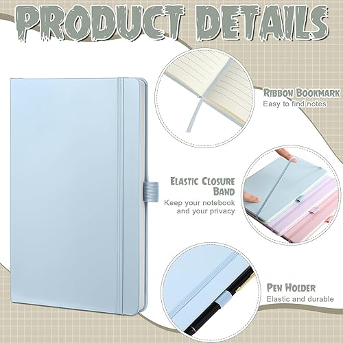 Miniatura 6 de Laumoi Paquete de 14 cuadernos rayados de 5.5 x 8.2 pulgadas, cuaderno de tapa dura A5, bloc de notas con rayas universitarias con soporte para