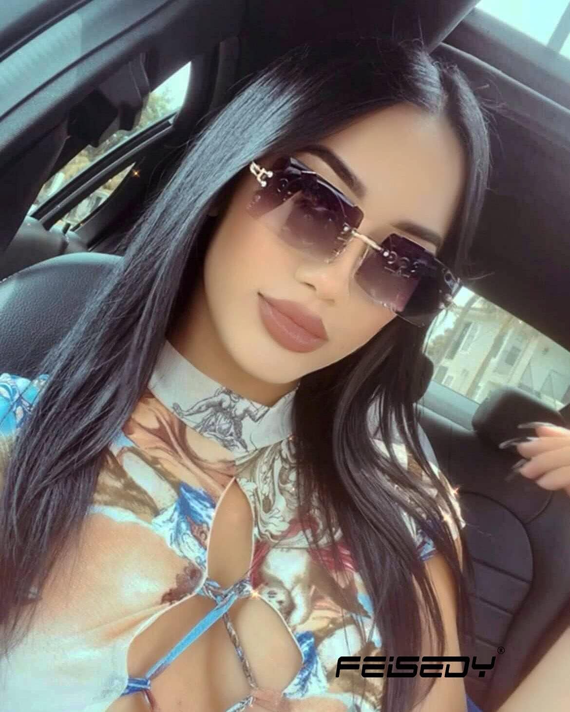 FEISEDY Vintage Rimless Sunglasses Rectangle Frameless Candy Color Glasses Women Men B2642 - Image 2