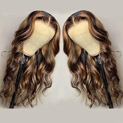 Miniatura 3 de Pelucas de cabello humano ondulado, con encaje frontal invisible de alta definición, de 13x4, color degradado con luces de nudos decolorados