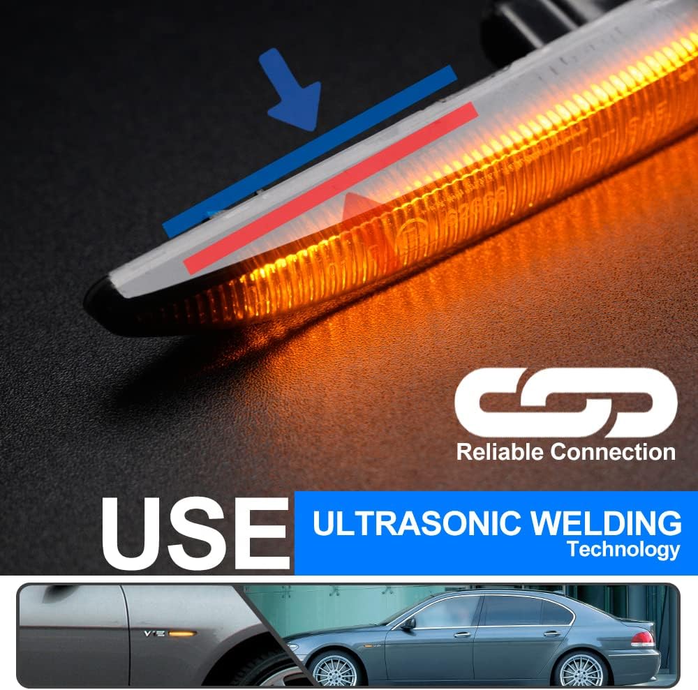 2Pcs Amber Dynamic Sequential Blink LED Side Marker Light for BMW 7 Series E65 E66 745i 750i 760i 745Li 750Li 760Li ALPINA B7 2002-2008 Front Fender Turn Signal Light Indicator Lamp Smoked Lens