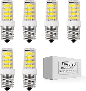 BlueStars 6 Packs 5W E17 LED Bulb 8206232A Dimmable LED Light Bulbs, 6000K Cold Daylight, 40W Equivalent, 75V-130V, 400 lumens for Refrigerator Microwave and Range Hood