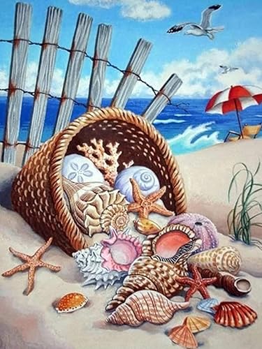 Miniatura 1 de sowinmus Kits de arte de pintura de diamantes de playa para adultos y niños principiantes, pintura de puntos de diamante de caracola 5D con