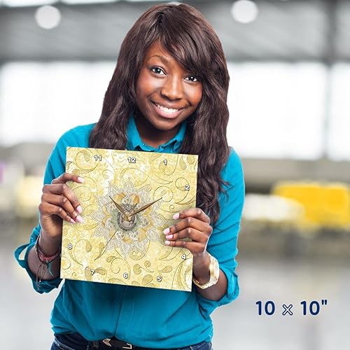 Miniatura 5 de 3dRose Wall Clock Silent - 10 inch - Image of Cameo in Gold, Yellow Lace Flora Design - Cameo Design