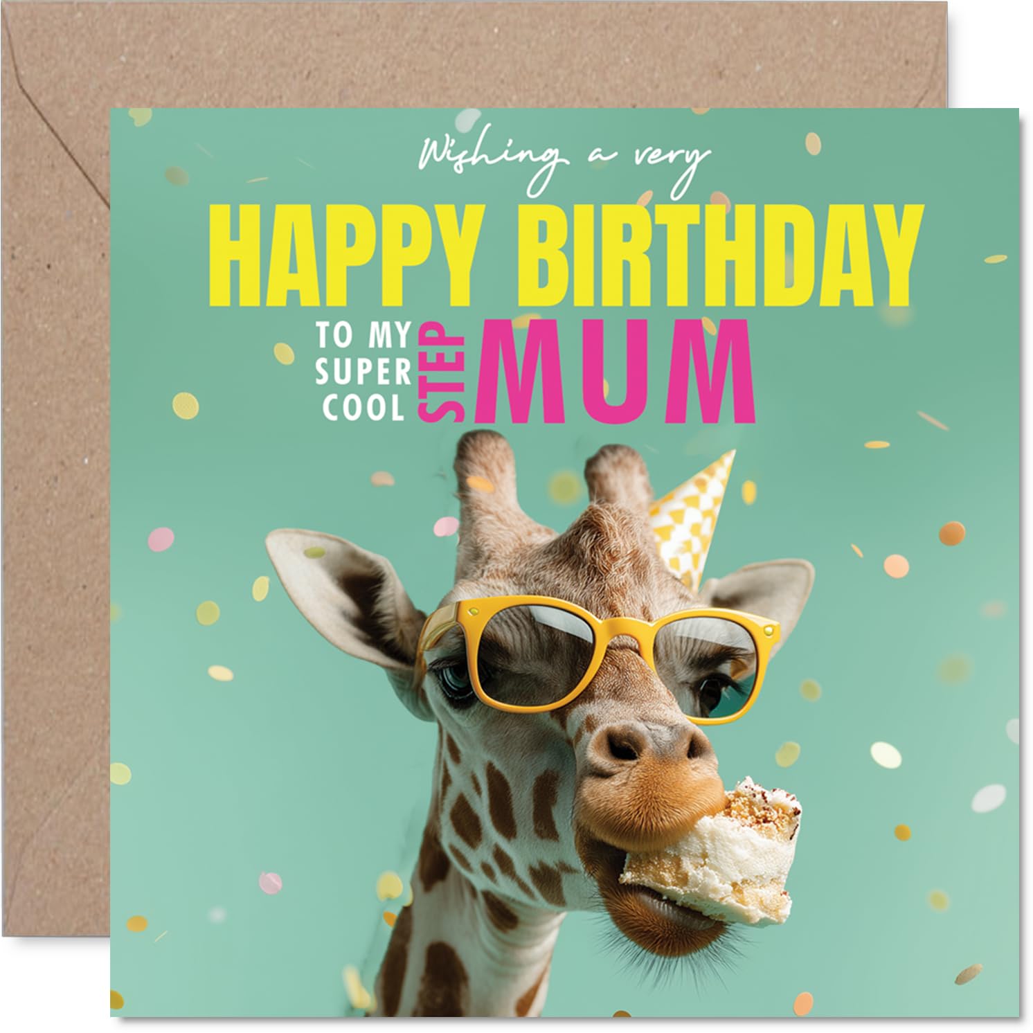 Step Mum Birthday Card - Neck-stravagant Day - Happy Birthday Card for Step Mum from Son Daughter, 145mm funny giraffe Bday Greeting Cards
