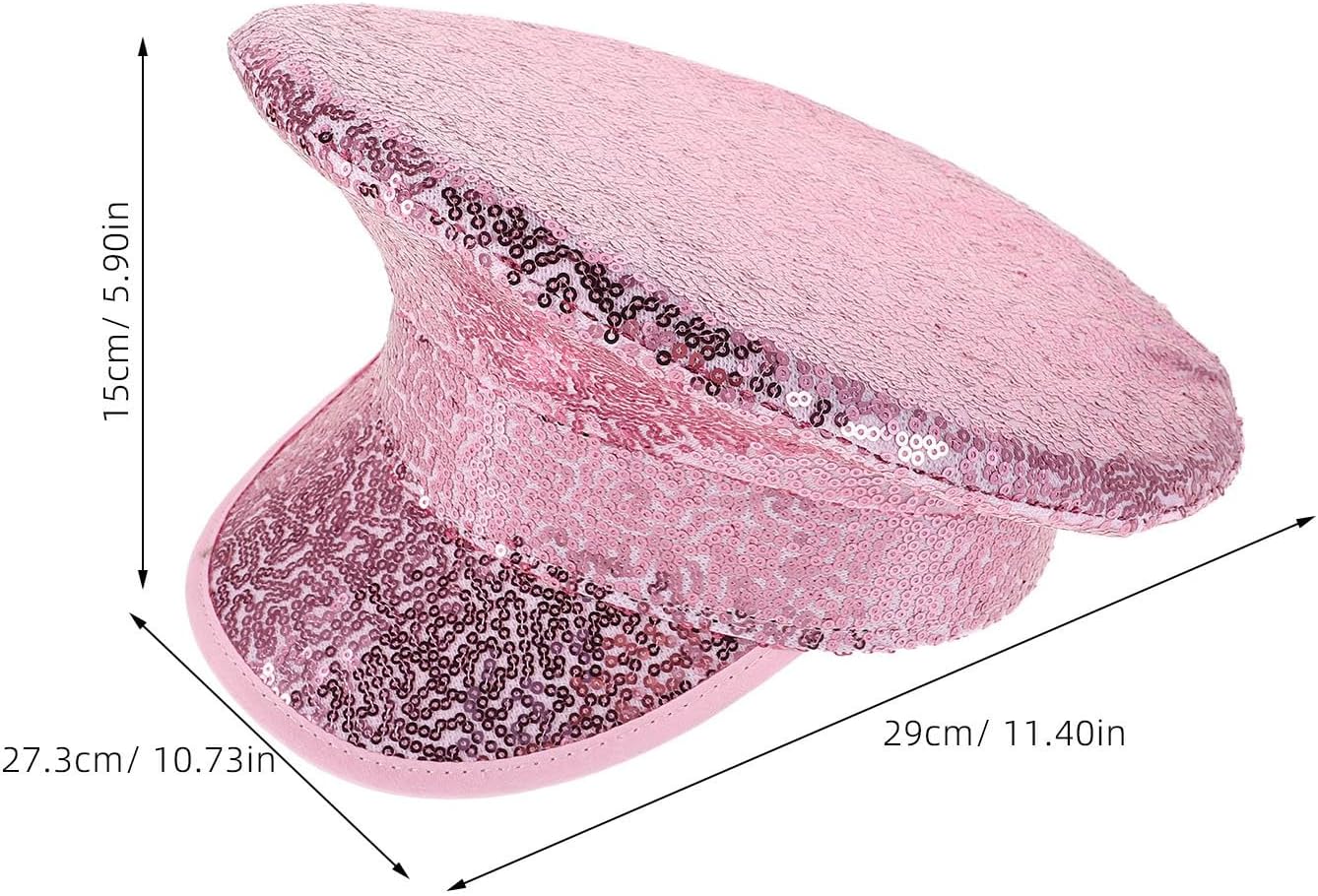 KOMBIUDA Pink Sequin Yacht Captain Hat Lightweight Polyester Material with Wide Brim for Women Sun Protection, Stylish Summer Beach Party and Sailing Trips Accessory
