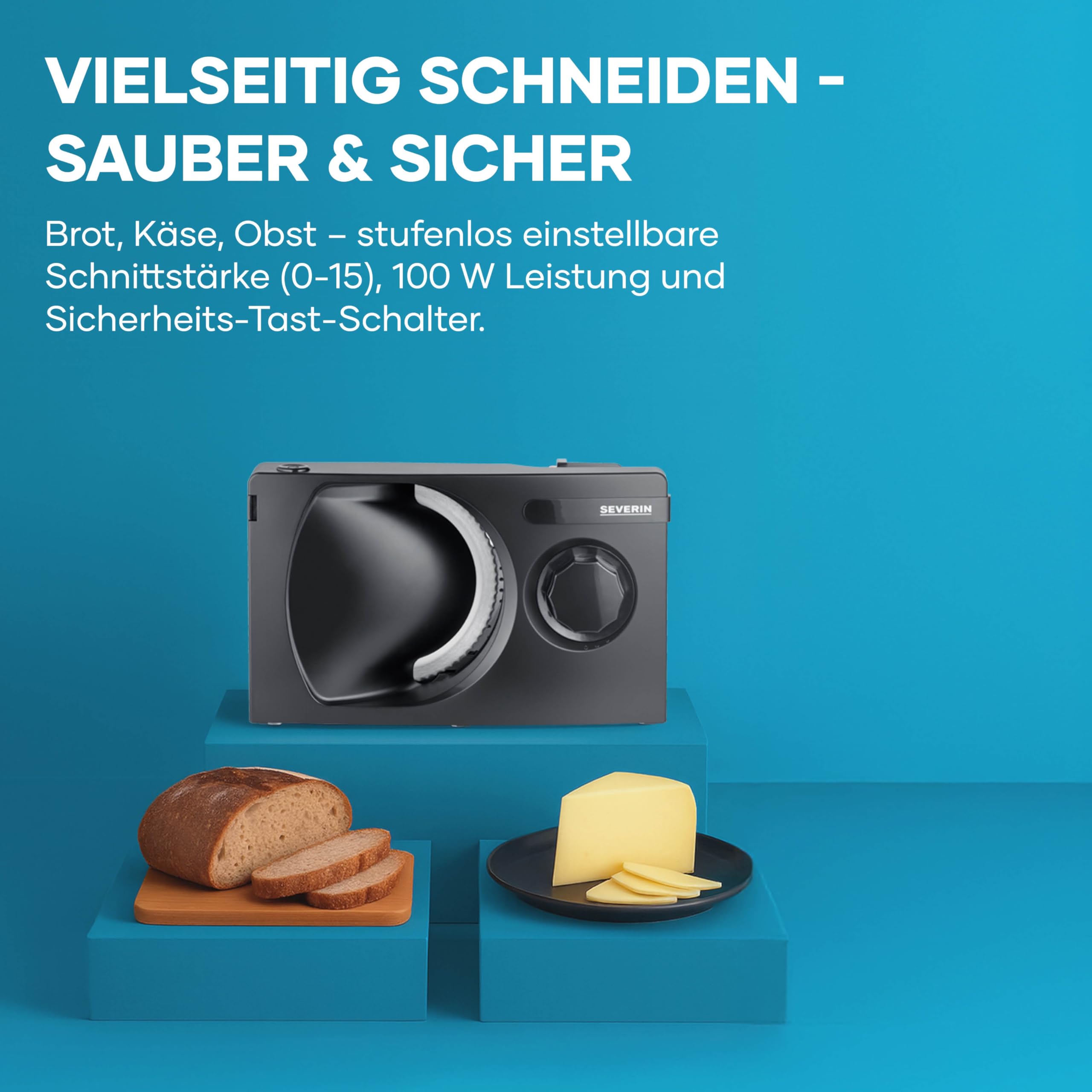 SEVERIN Allesschneider AS 9595 Brotschneidemaschine stufenlos einstellbarer Schnittstärke Fingerschutz schwarz