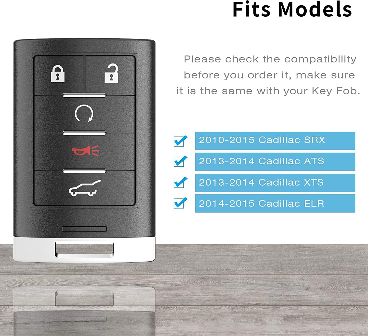 VOFONO Key Fob Remote Control Replacement fit for Cadillac SRX ATS ELR XTS 2010-2015 FCC ID: NBG009768T 5-Button Car Start 315 MHz Keyless Entry Control