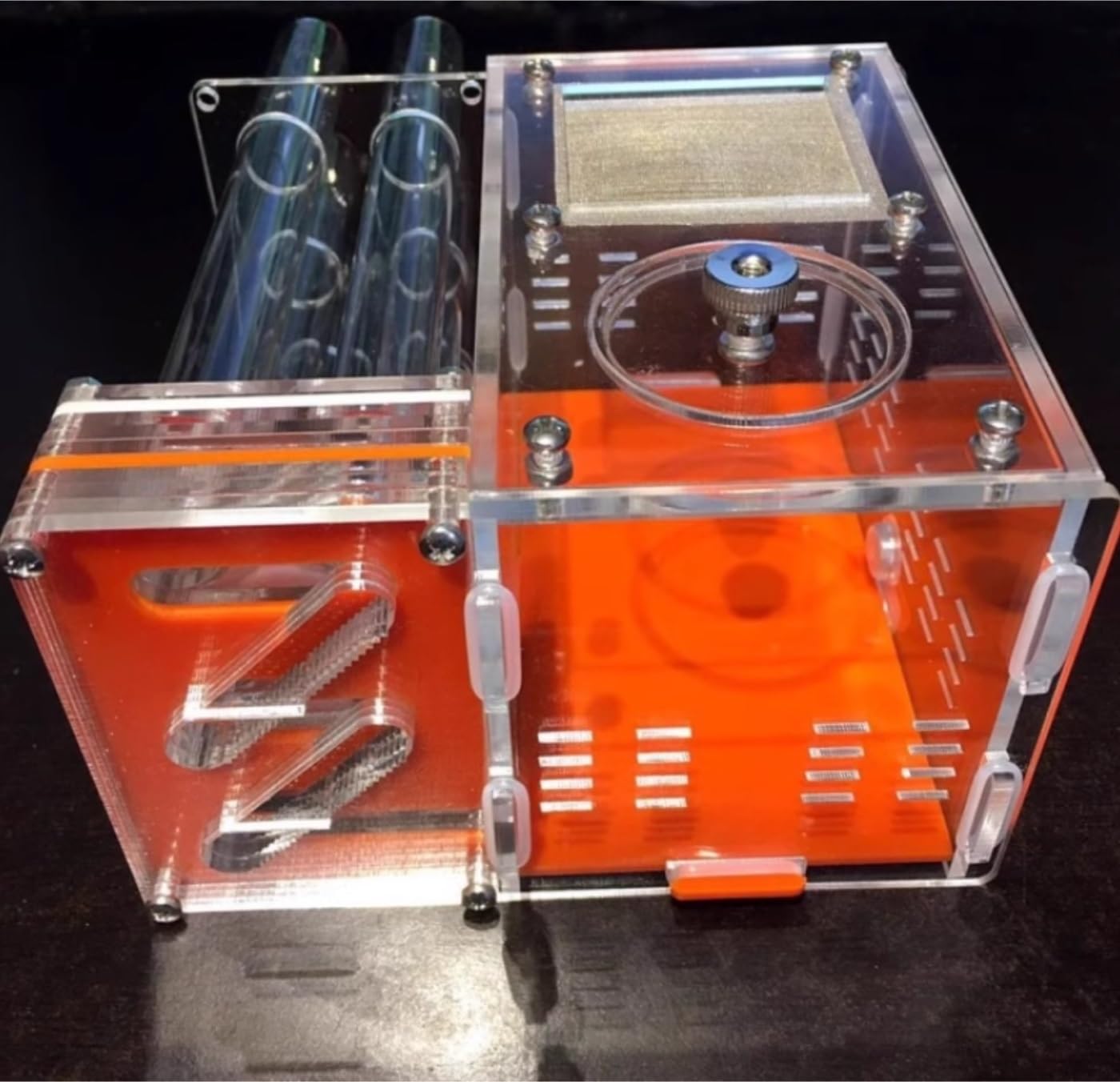 Formicario para Hormigas, Hormiguero con Zona De Alimentación Y 12 Tubos Ensayo, Vidrio Acrílico, Naranja, 15 cm