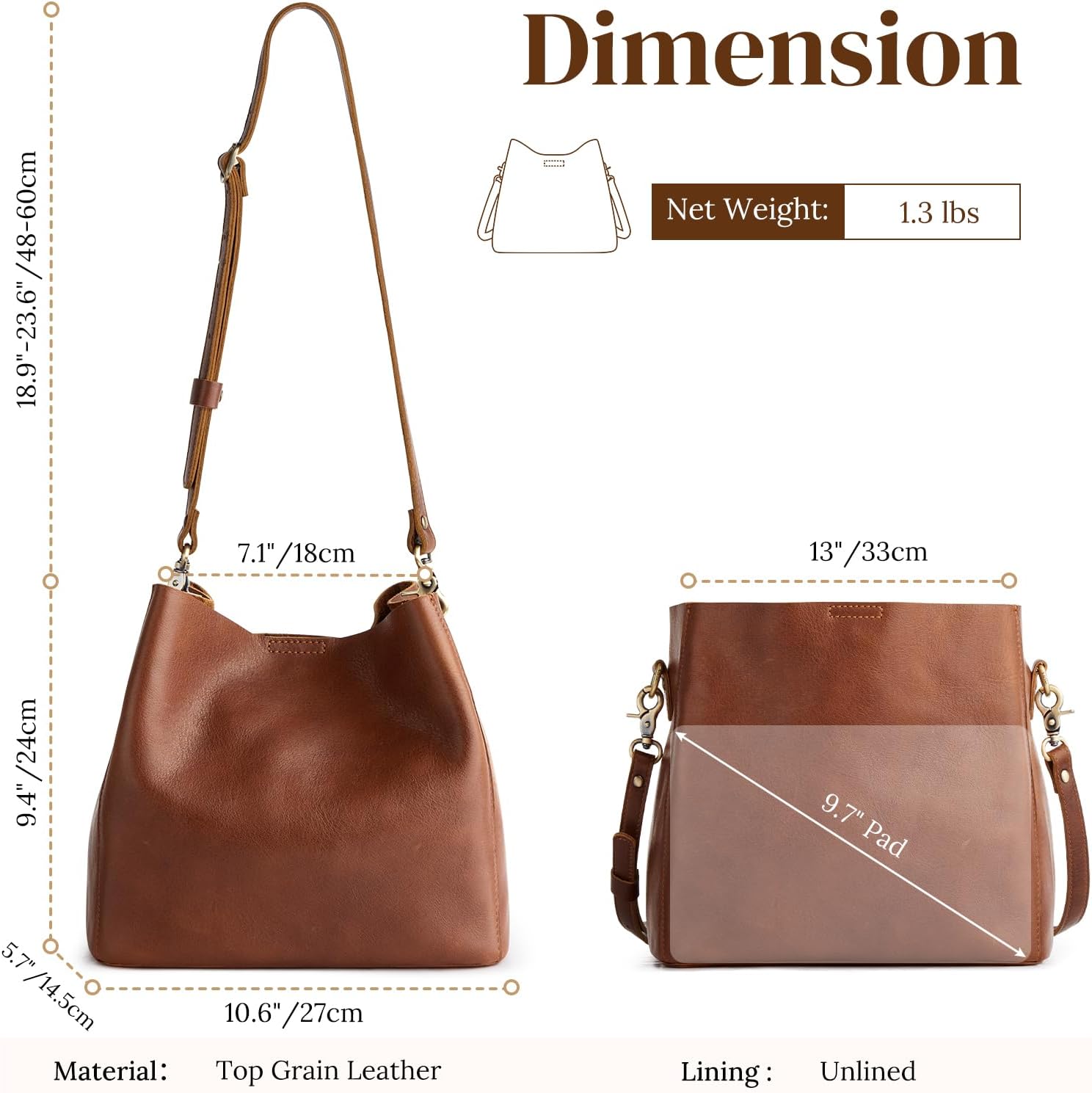 S-ZONE Full Grain Leather Crossbody Bags for Women Shoulder Bag Butterfly Bucket Purses - Image 5